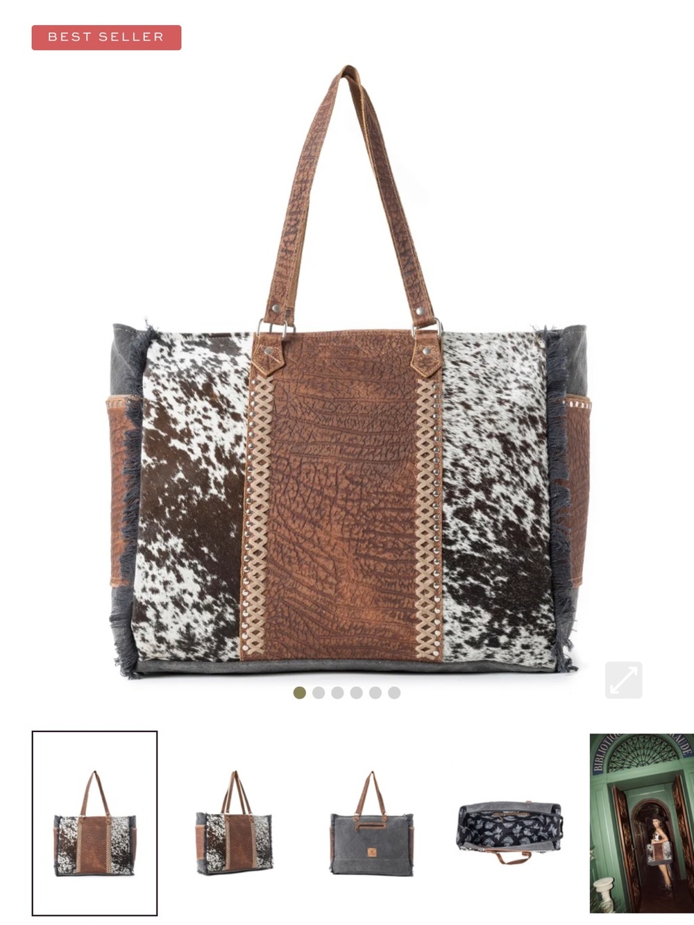 Brown Cowhide & Leather Tote Bag - Stylish Women’s Shoulder Bag